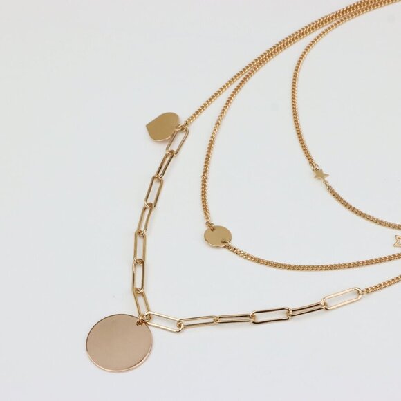 Layered Rose Gold Necklace with Star & Coin Charm – Adjustable Fit, XPNL0344 - Picture 2 of 12